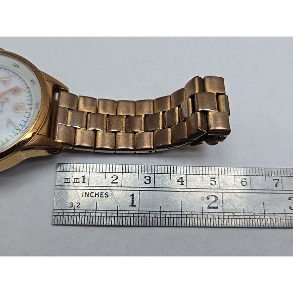 Fossil AM4334 Maddox Rose Gold MOP Dial Day Date Watch New Battery Womens 10 ATM
